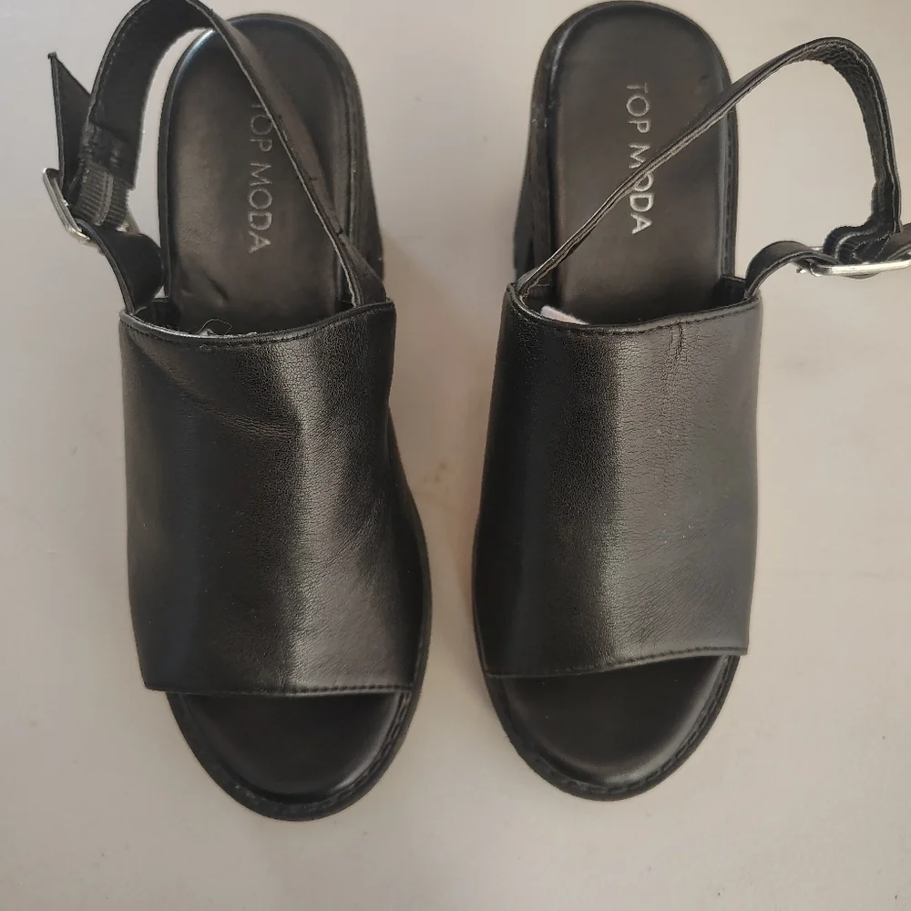 TOP Moda Black Chunky Heel Mules - Picture 2 of 7